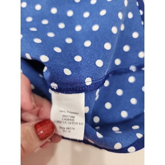 J. Crew Top Sleeveless Blue Polka Dot Ruffled Neck Blouse Business Women's 2 - Picture 6 of 8